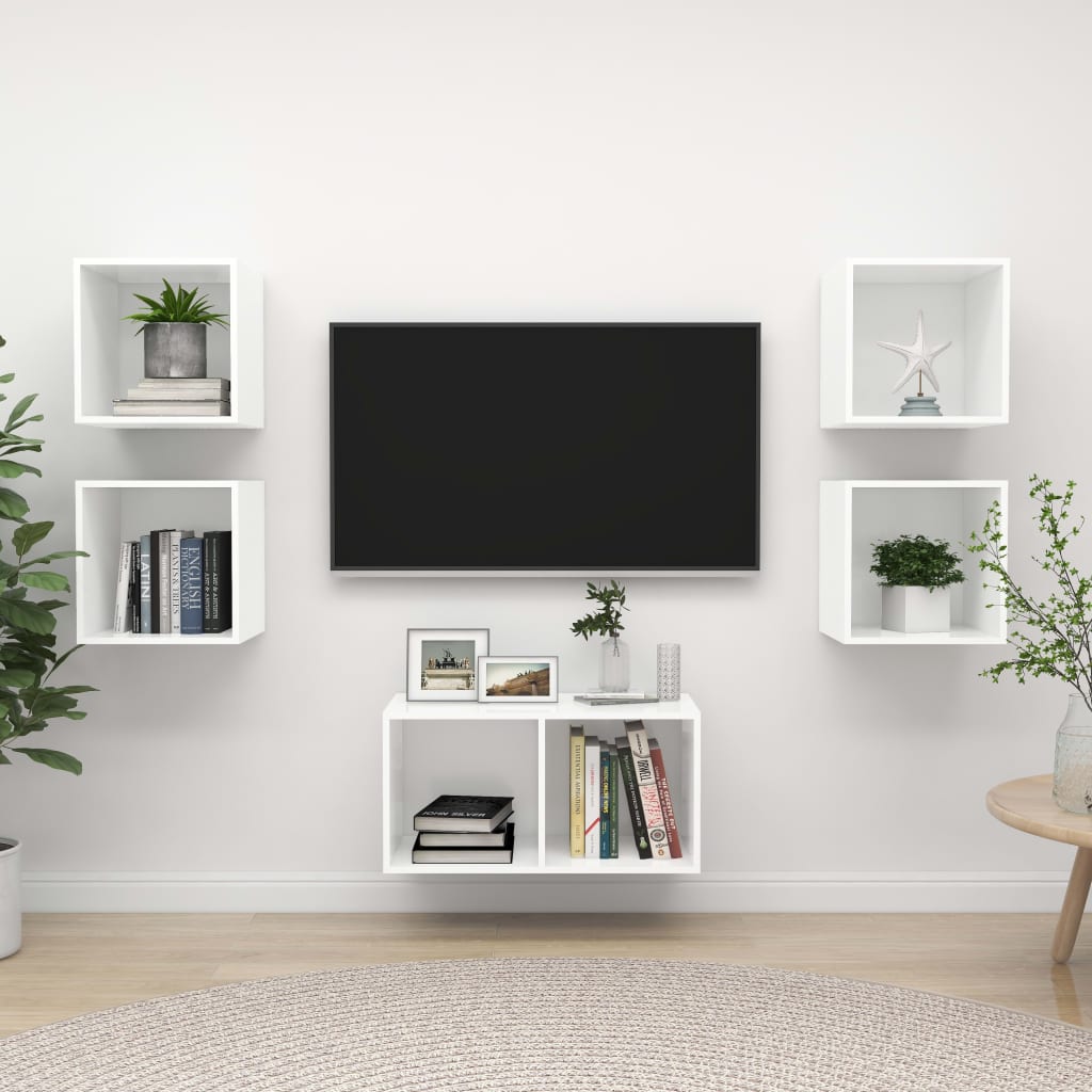 5-dijelni set TV ormarića bijeli od konstruiranog drva