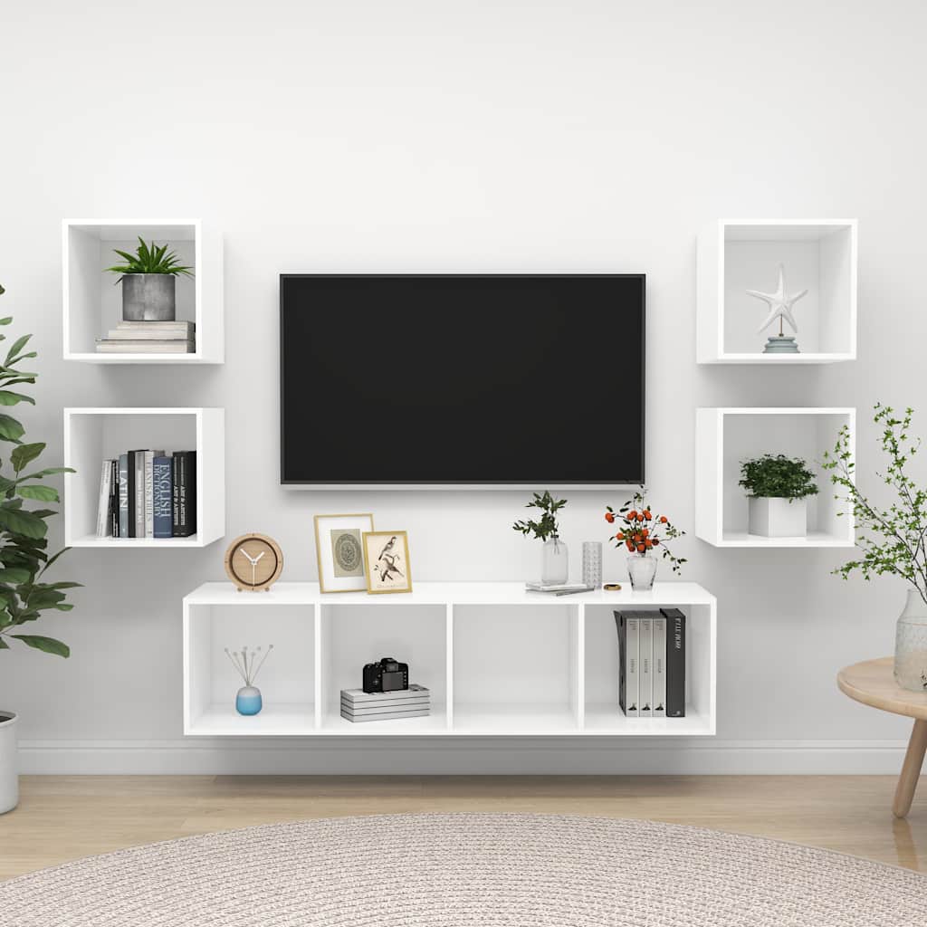 5-dijelni set TV ormarića bijeli od konstruiranog drva