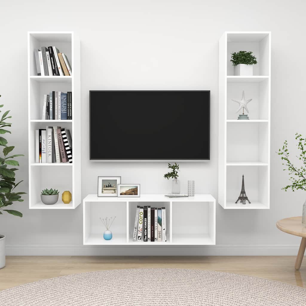 3-dijelni set TV ormarića bijeli od konstruiranog drva
