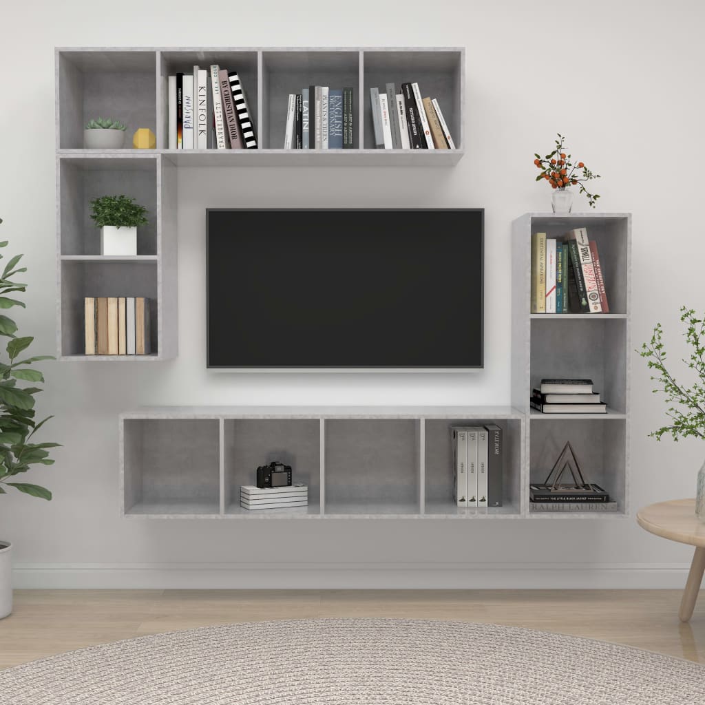 4-dijelni set TV ormarića siva boja betona drveni