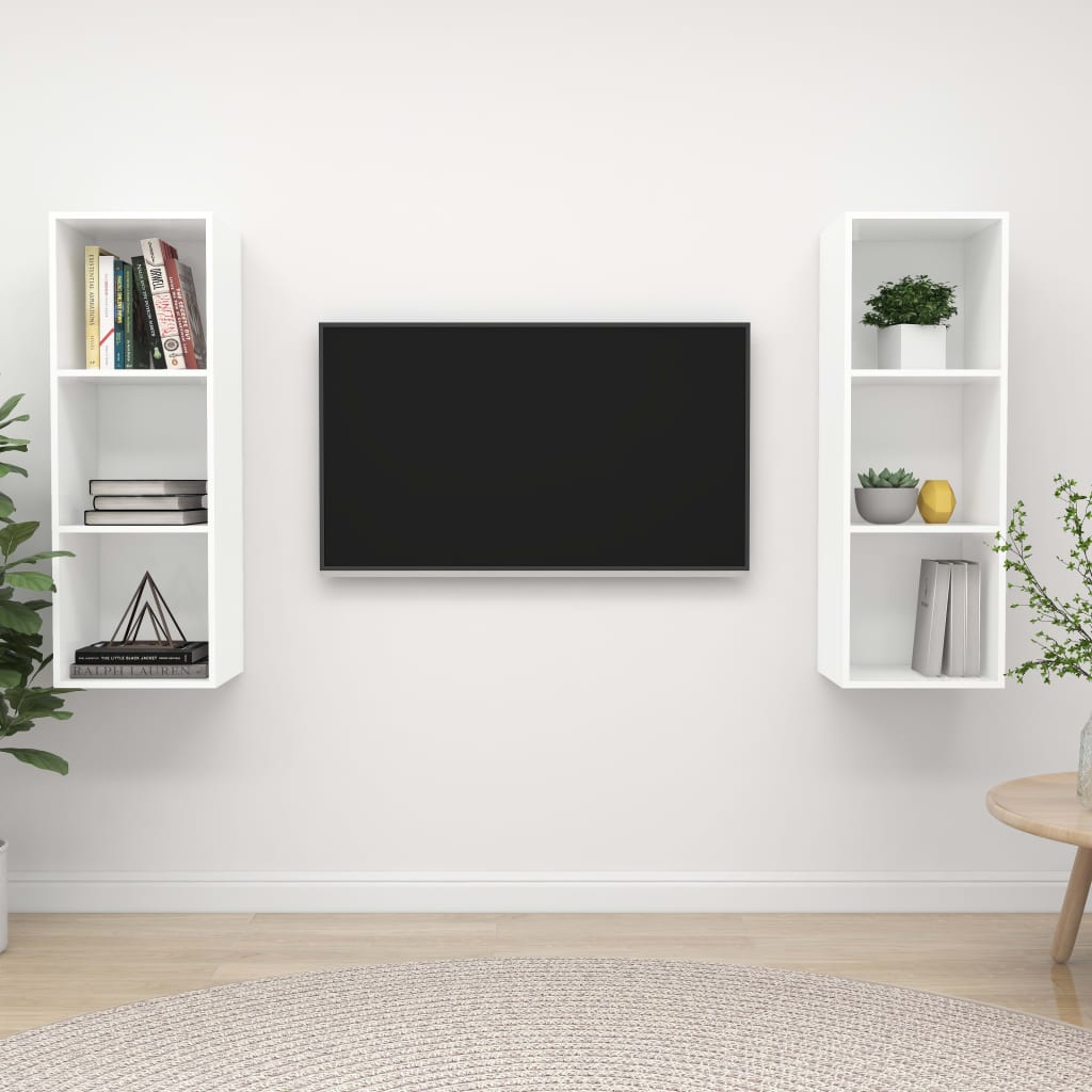 Zidni TV ormarići 2 kom bijeli od konstruiranog drva