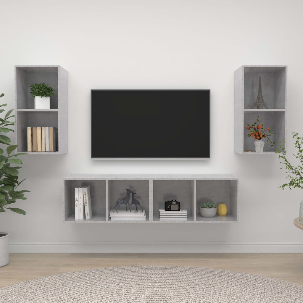 Zidni TV ormarići 4 kom siva boja betona od konstruiranog drva