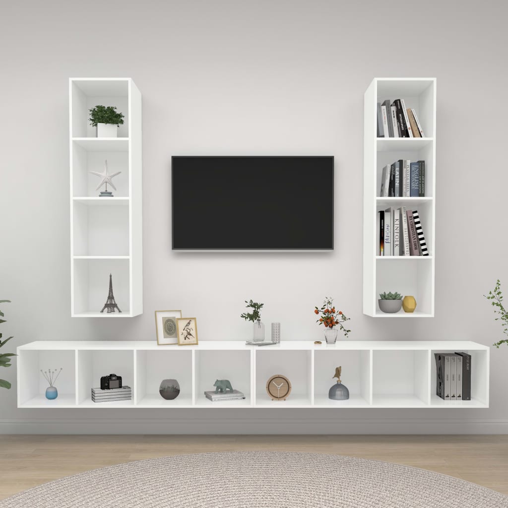 Zidni TV ormarići 4 kom bijeli od konstruiranog drva