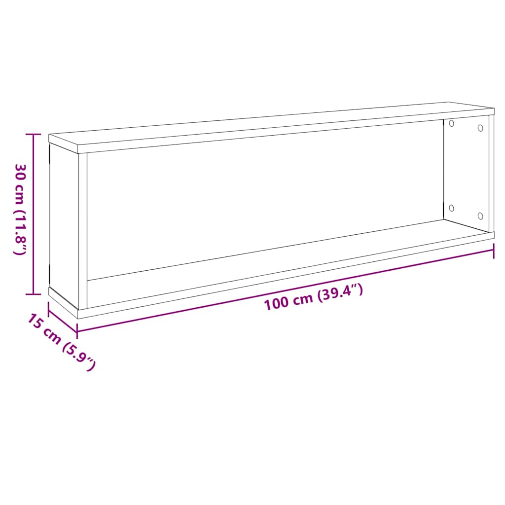 Kockaste zidne police 2 kom boja betona 100 x 15 x 30 cm drvene