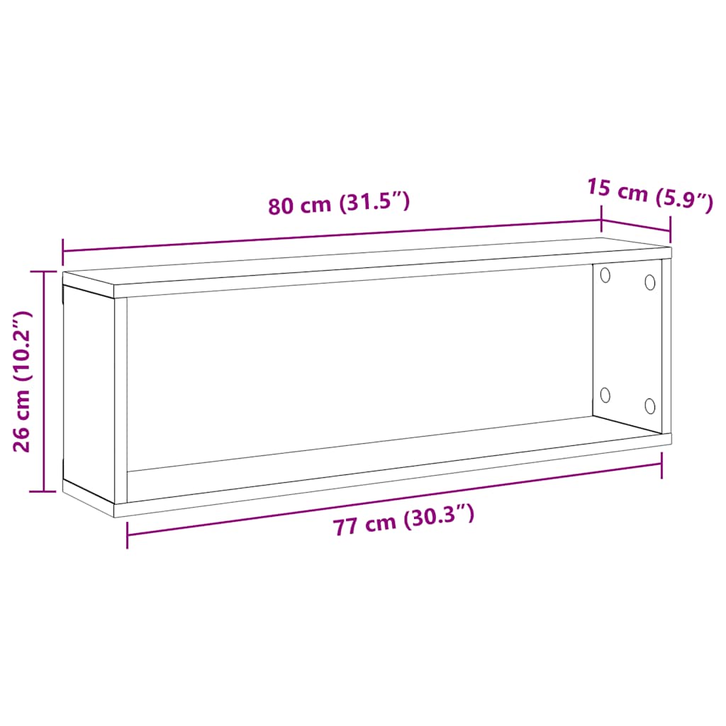 Kockaste zidne police 2 kom bijele 80 x 15 x 26,5 cm drvene