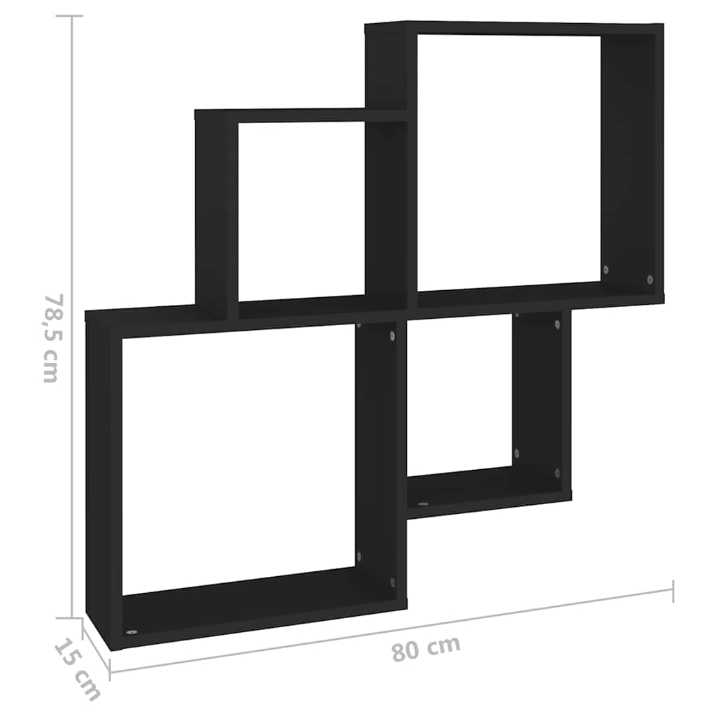 Kockaste zidne police crne 80 x 15 x 78,5 cm konstruirano drvo