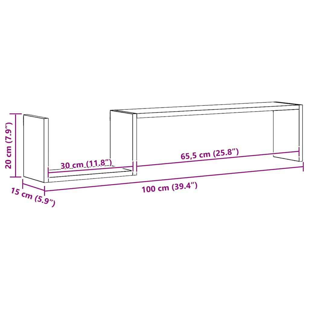 Zidne police 2 kom crne 100 x 15 x 20 cm konstruirano drvo