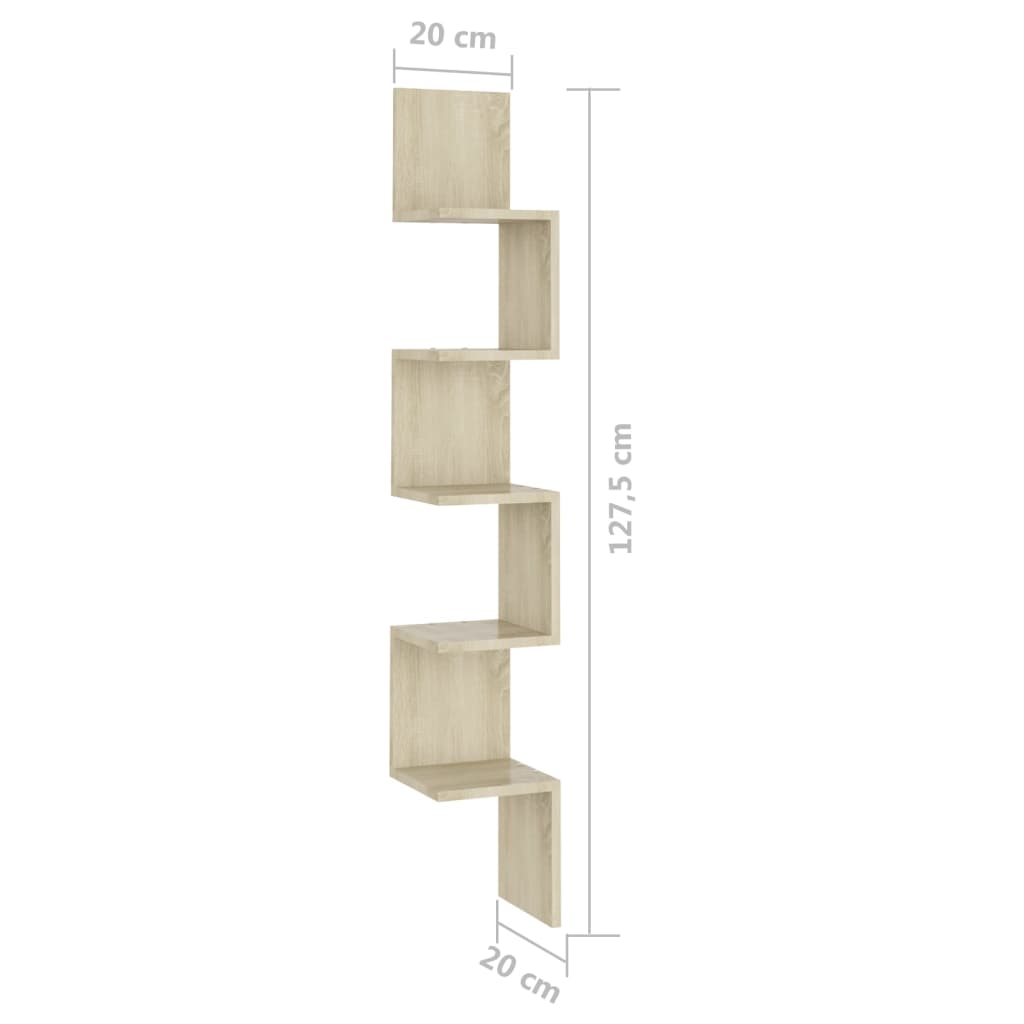Zidne kutne police boja hrasta sonome 20 x 20 x 127,5 cm drvene