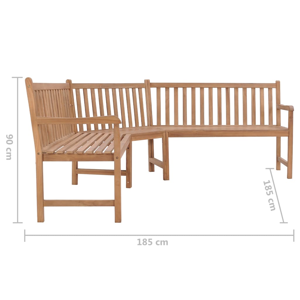 Kutna vrtna klupa 185 x 185 x 90 cm od masivne tikovine