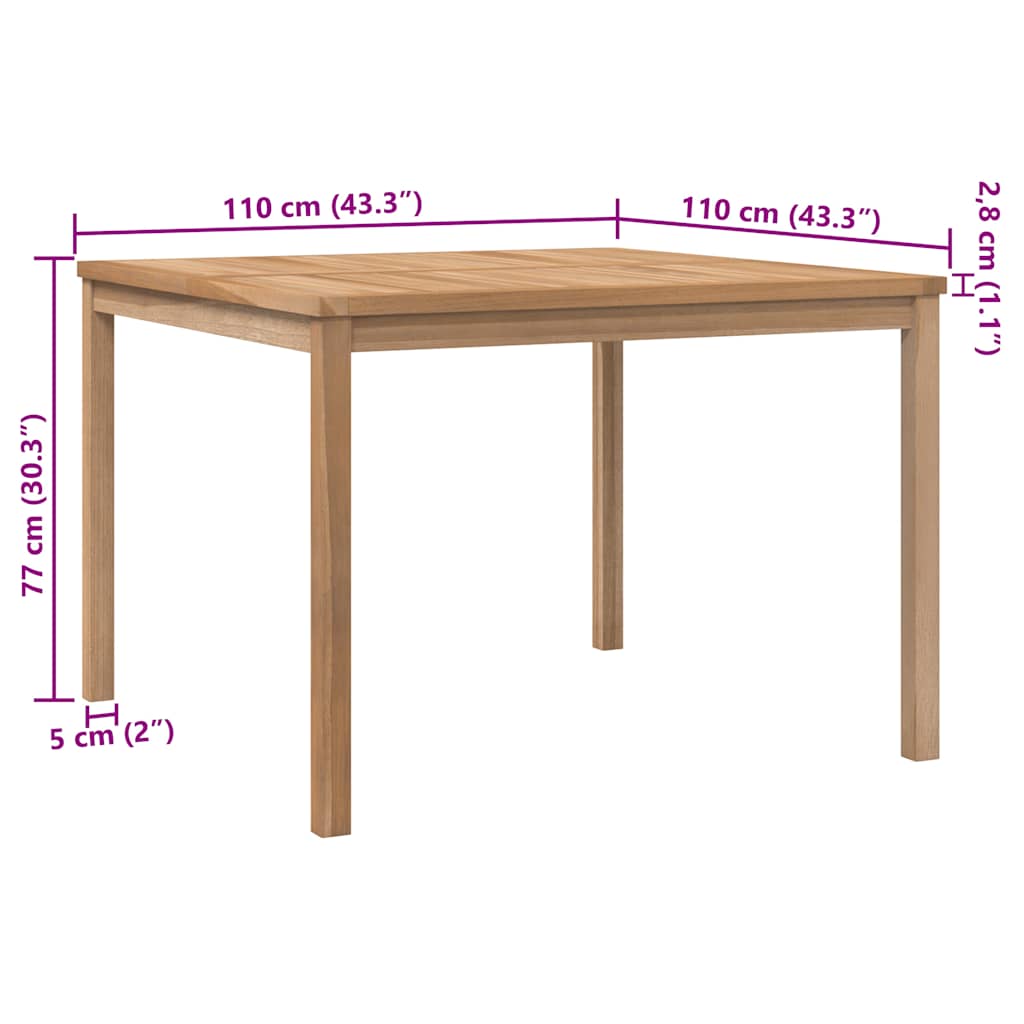 Vrtni blagovaonski stol 110 x 110 x 77 cm od masivne tikovine