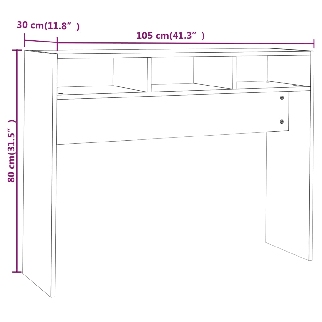 Konzolni stol visoki sjaj bijeli 105x30x80 cm konstruirano drvo