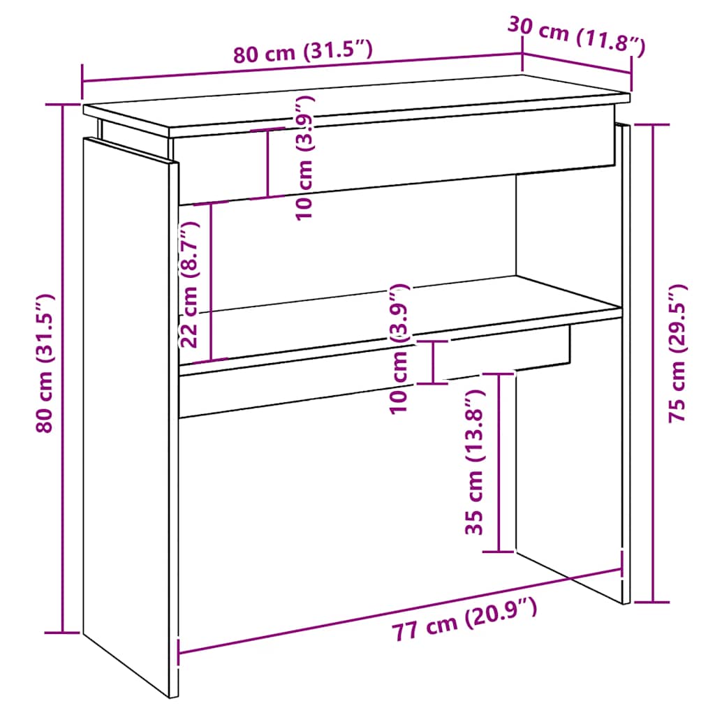 Konzolni stol bijeli 80 x 30 x 80 cm od konstruiranog drva