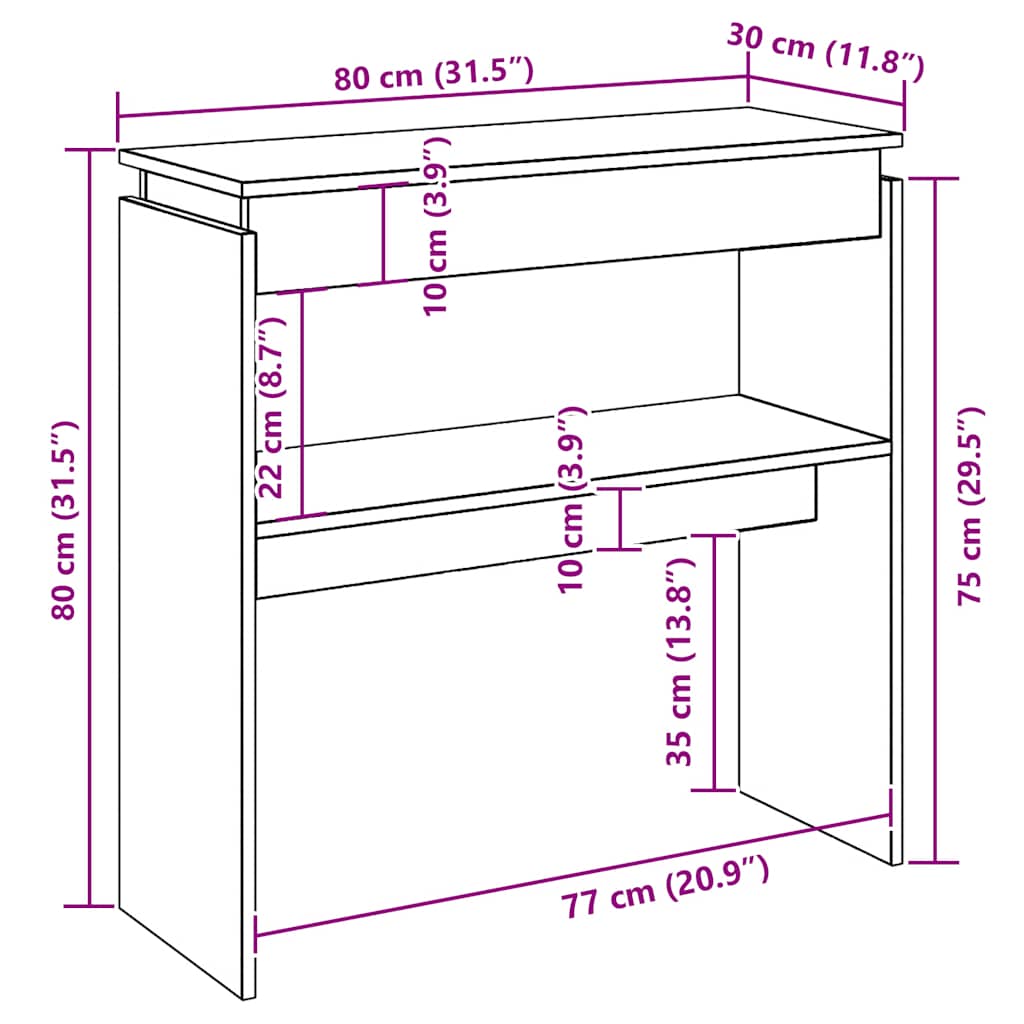 Konzolni stol boja hrasta sonome 80x30x80 cm konstruirano drvo