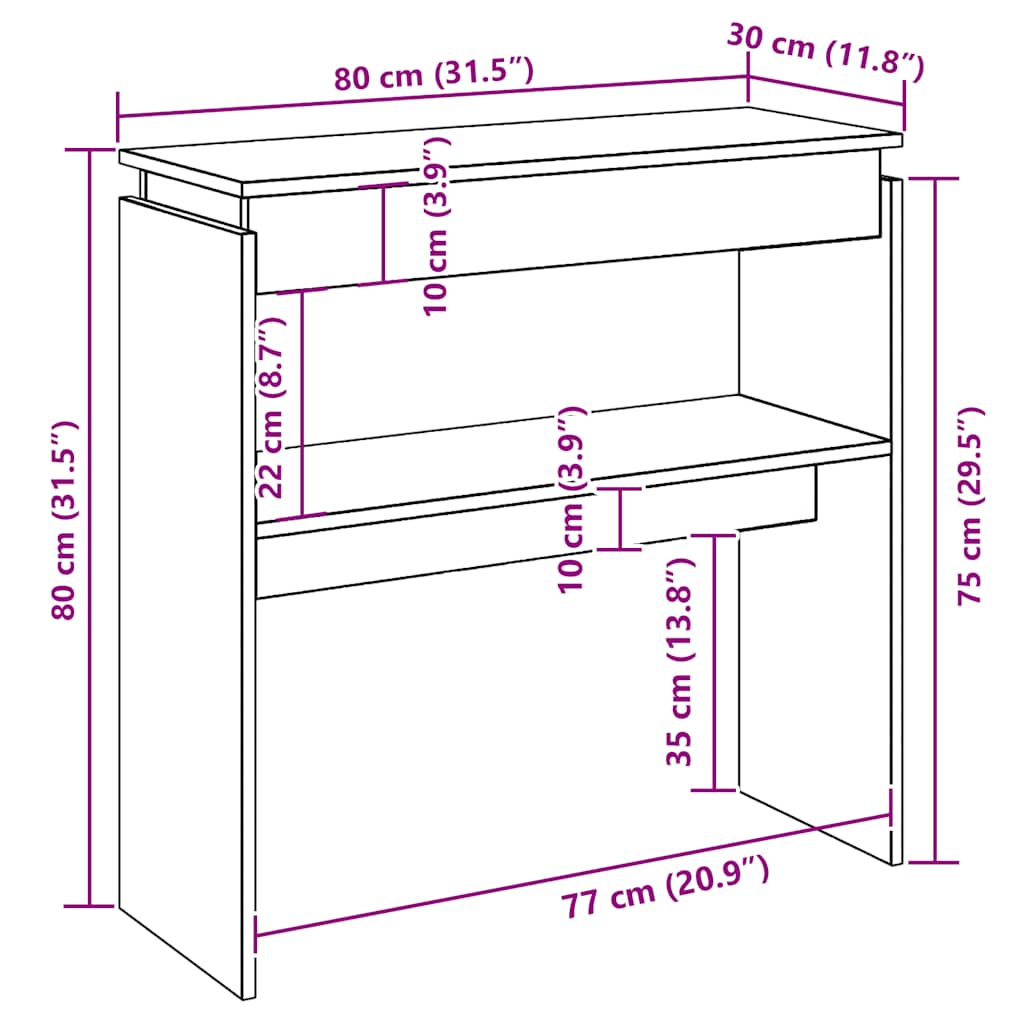 Konzolni stol siva boja betona 80x30x80 cm konstruirano drvo