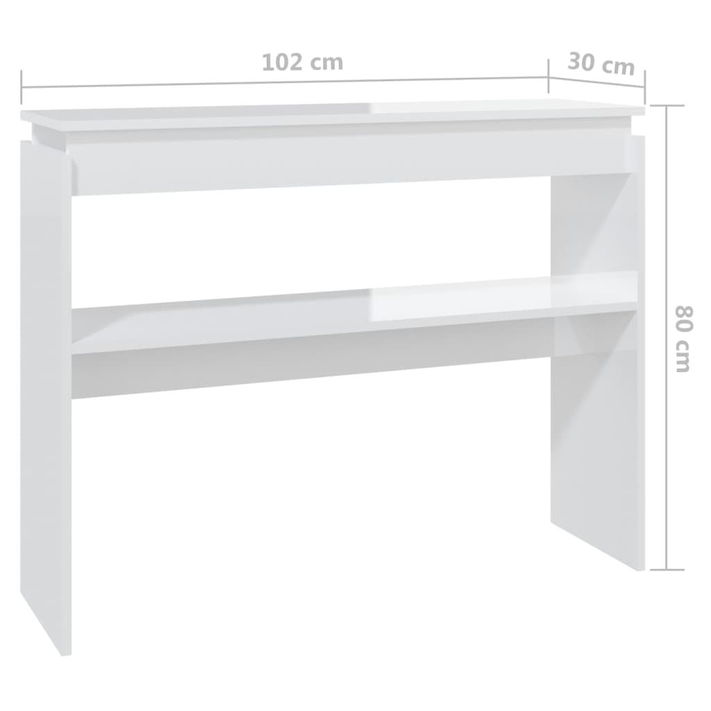 Konzolni stol visoki sjaj bijeli 102x30x80 cm konstruirano drvo