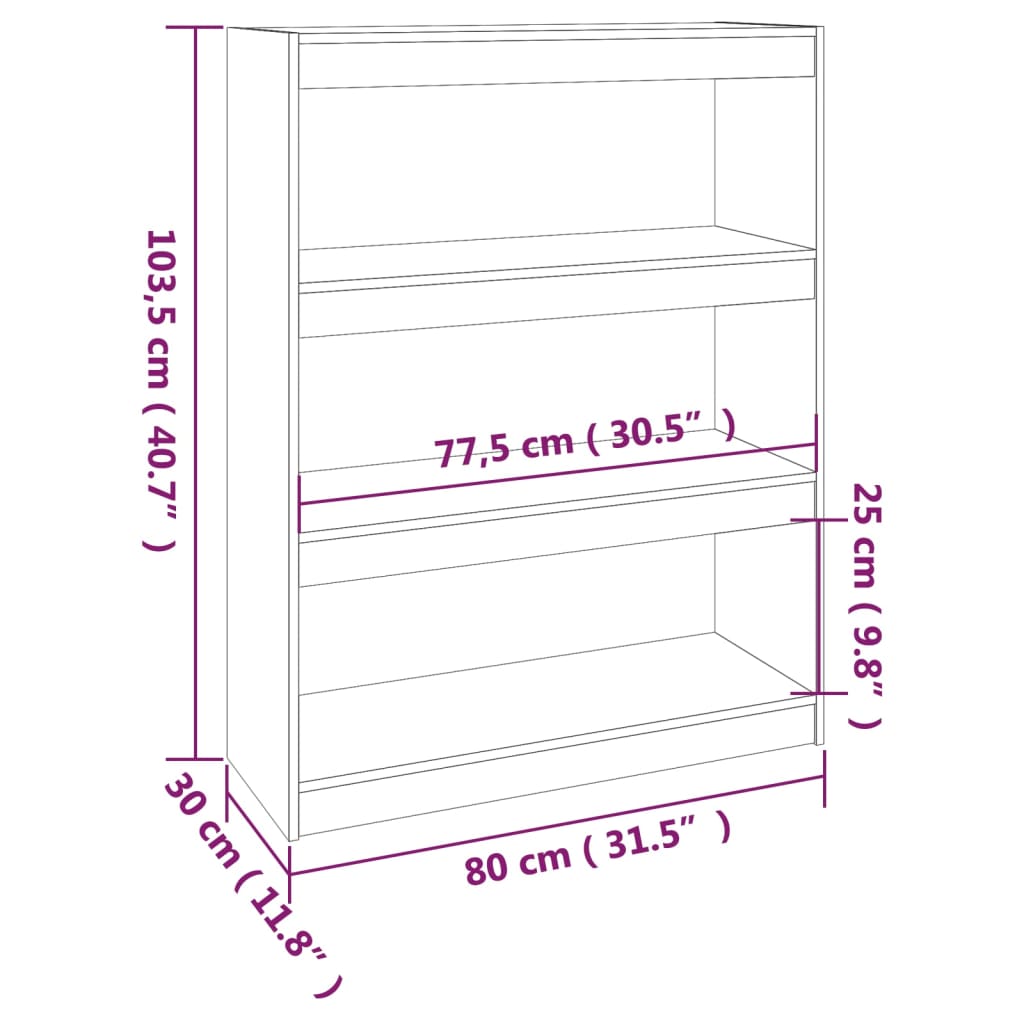 Ormarić za knjige / sobna pregrada crni 80x30x103,5 cm borovina