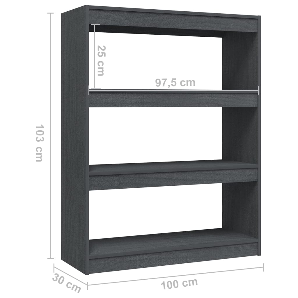 Ormarić za knjige / sobna pregrada sivi 100x30x103 cm borovina