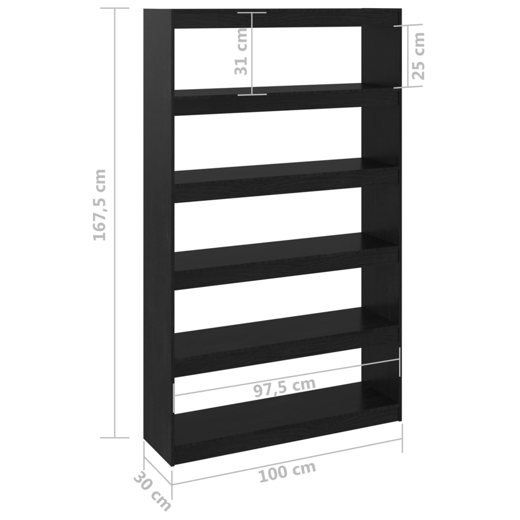 Ormarić za knjige / pregrada crni 100x30x167,5 cm od borovine
