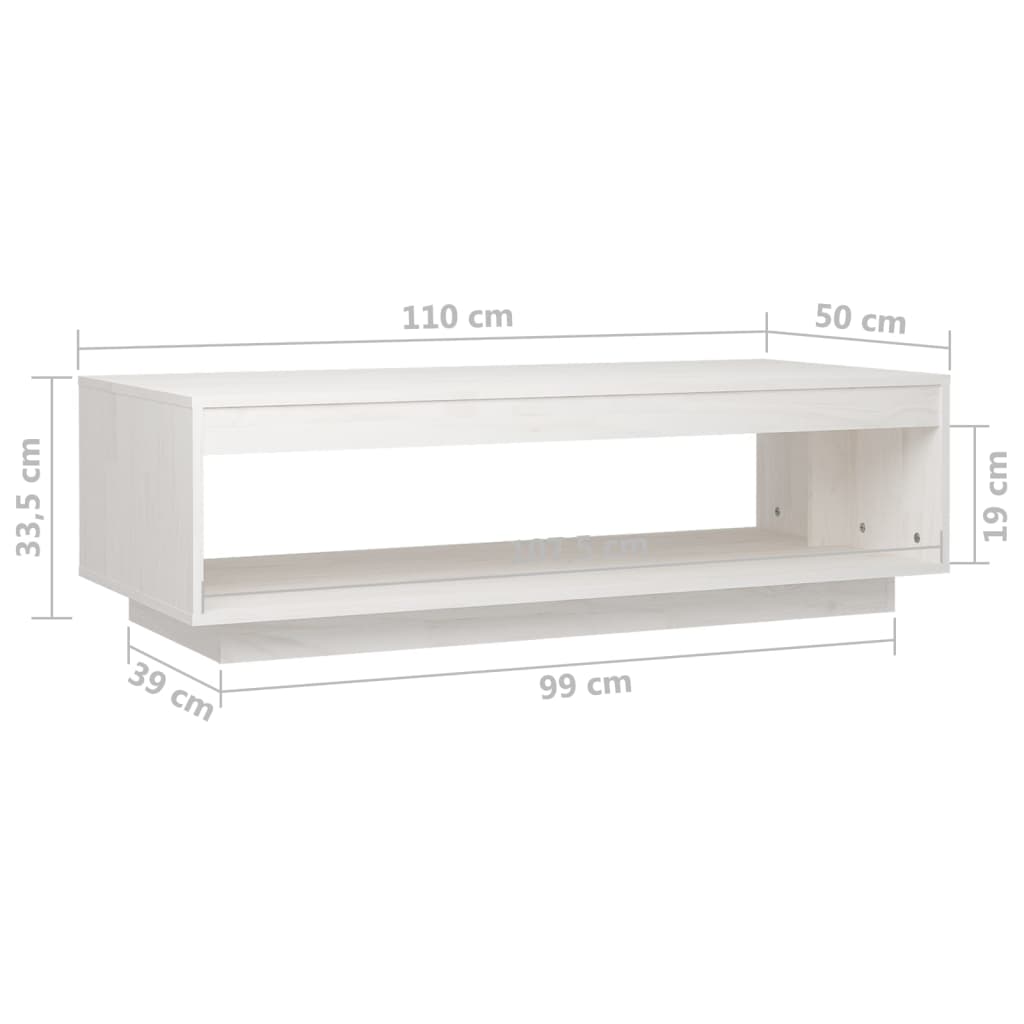 Stolić za kavu bijeli 110 x 50 x 33,5 cm od masivne borovine