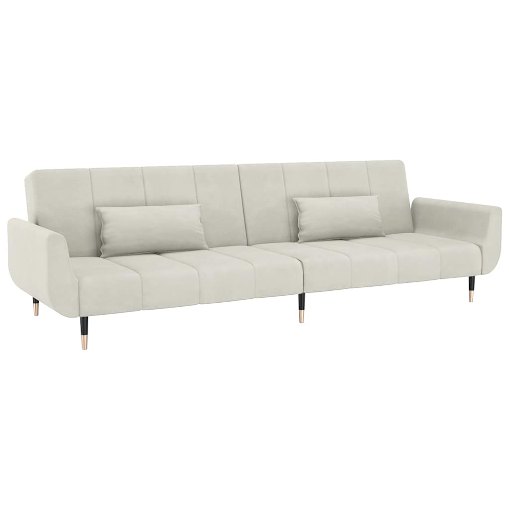 Dvosjed na razvlačenje s dva jastuka krem baršunasti