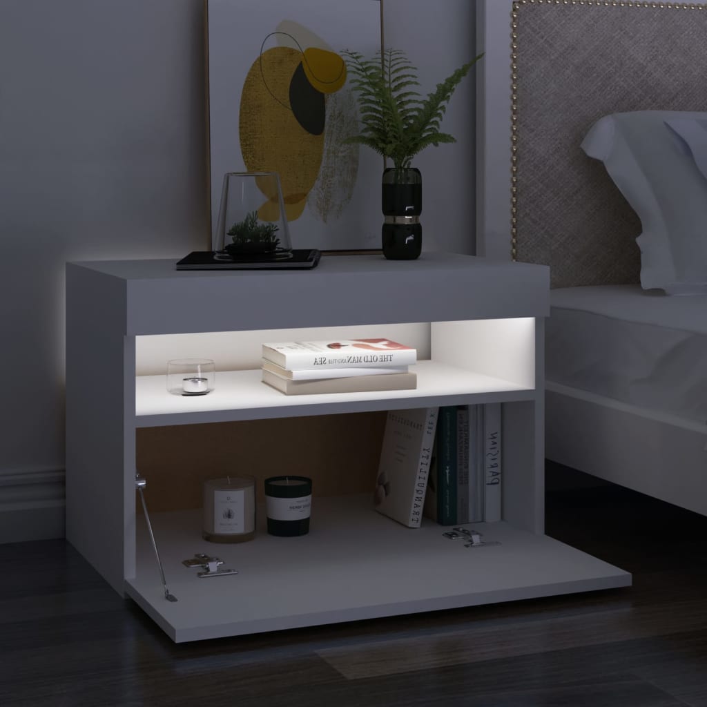 Noćni ormarić LED svjetla visoki sjaj bijeli 60x35x40 cm drvo