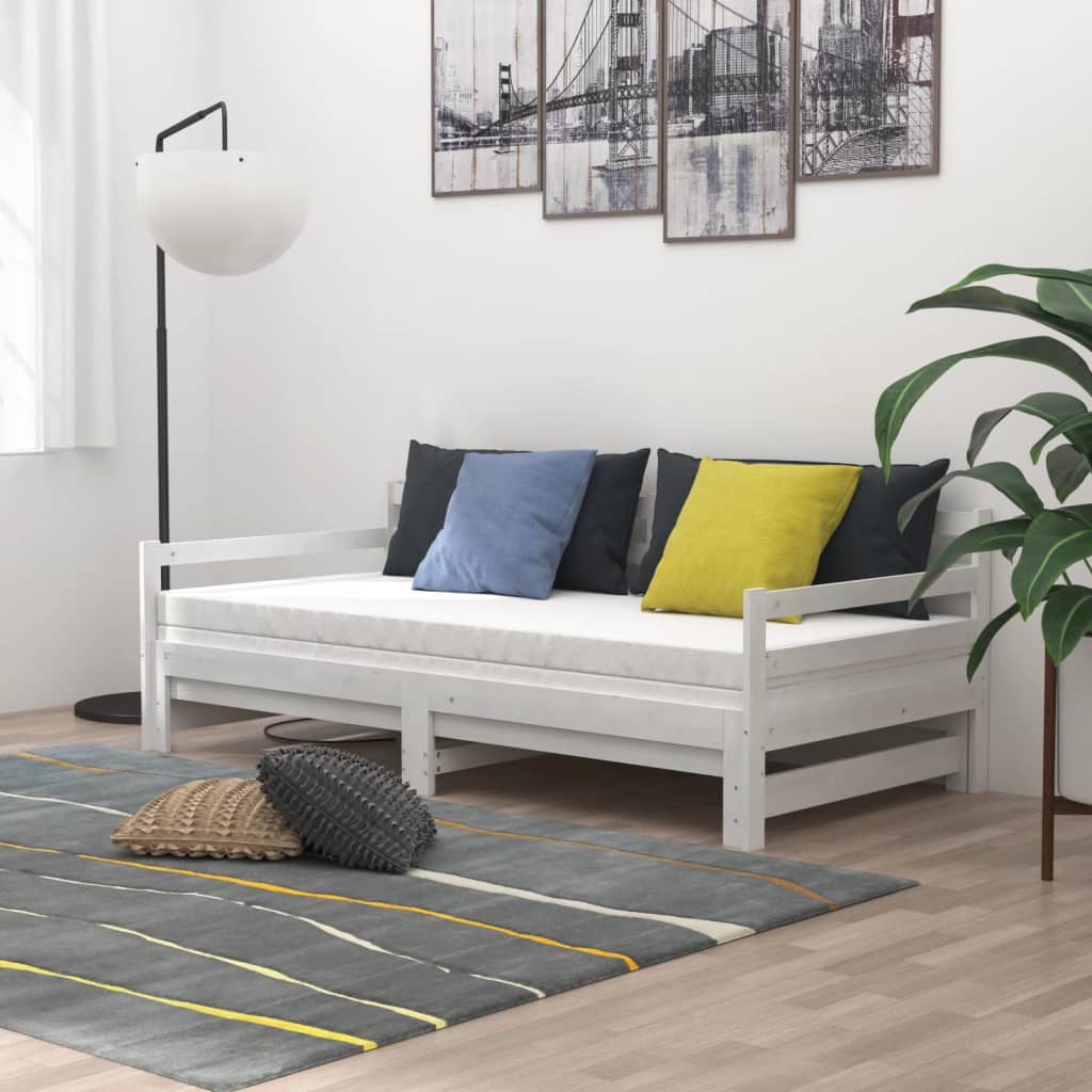 Dnevni ležaj na izvlačenje bijeli od borovine 2 x (90 x 200) cm