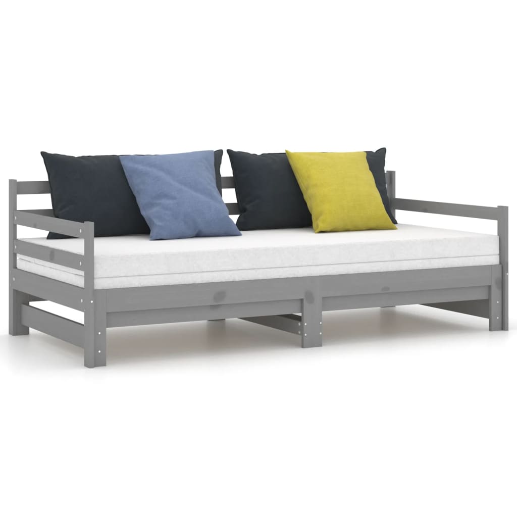 Dnevni ležaj na izvlačenje sivi od borovine 2 x (90 x 200) cm