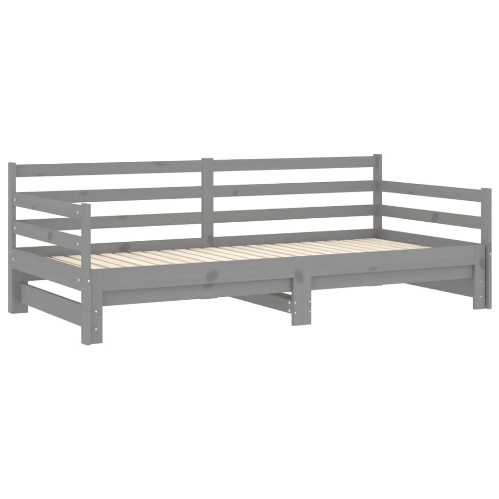 Dnevni ležaj na izvlačenje sivi od borovine 2 x (90 x 200) cm