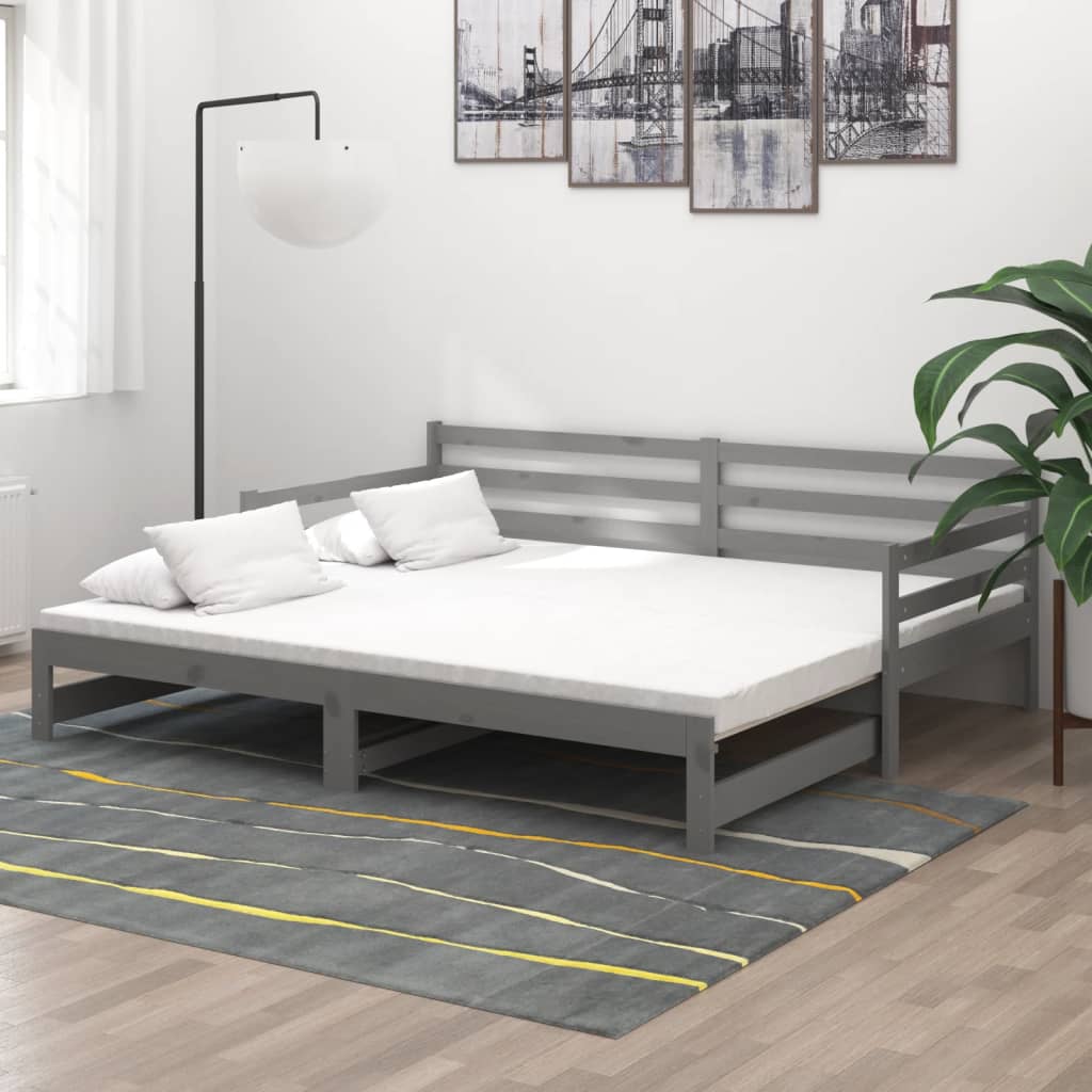 Dnevni ležaj na izvlačenje sivi od borovine 2 x (90 x 200) cm