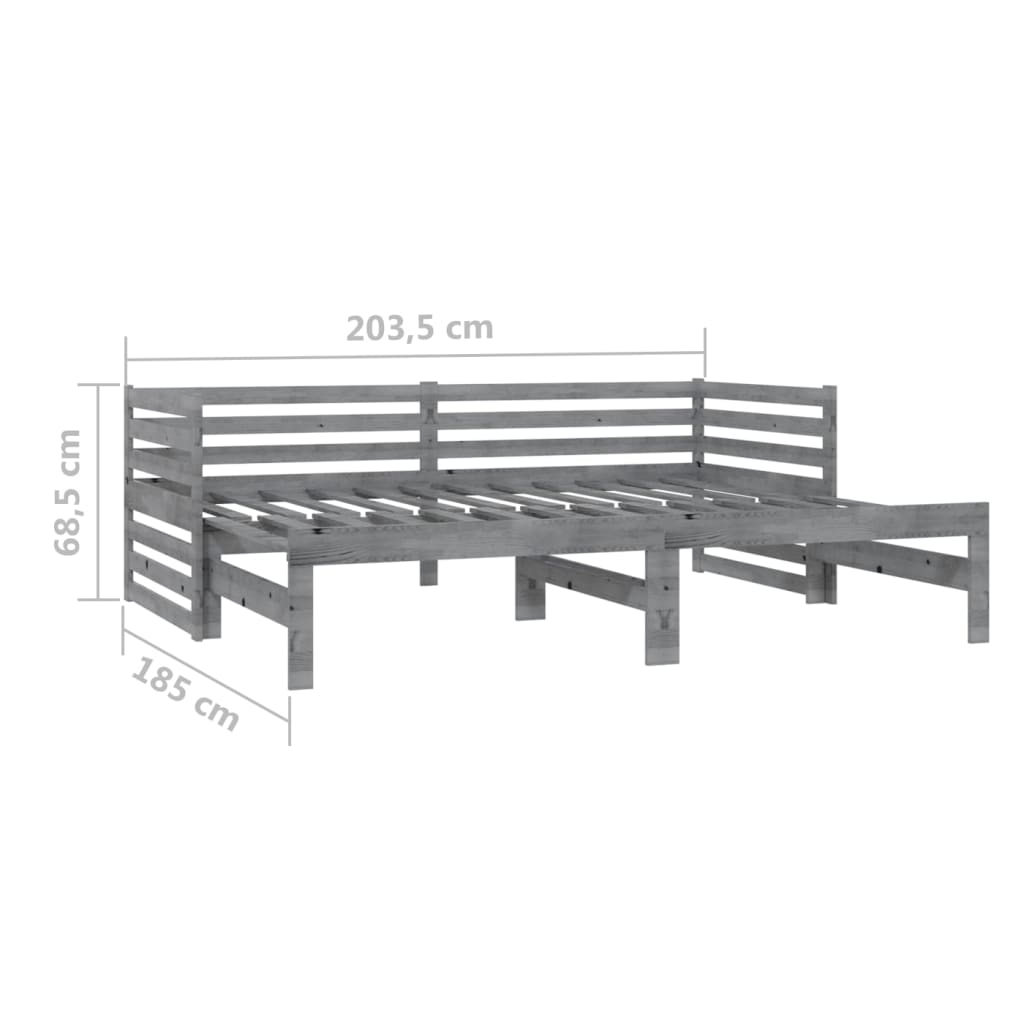 Dnevni ležaj na izvlačenje sivi od borovine 2 x (90 x 200) cm