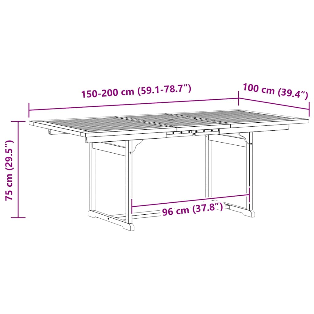 Vrtni blagovaonski stol (150 - 200)x100x75 cm od drva bagrema