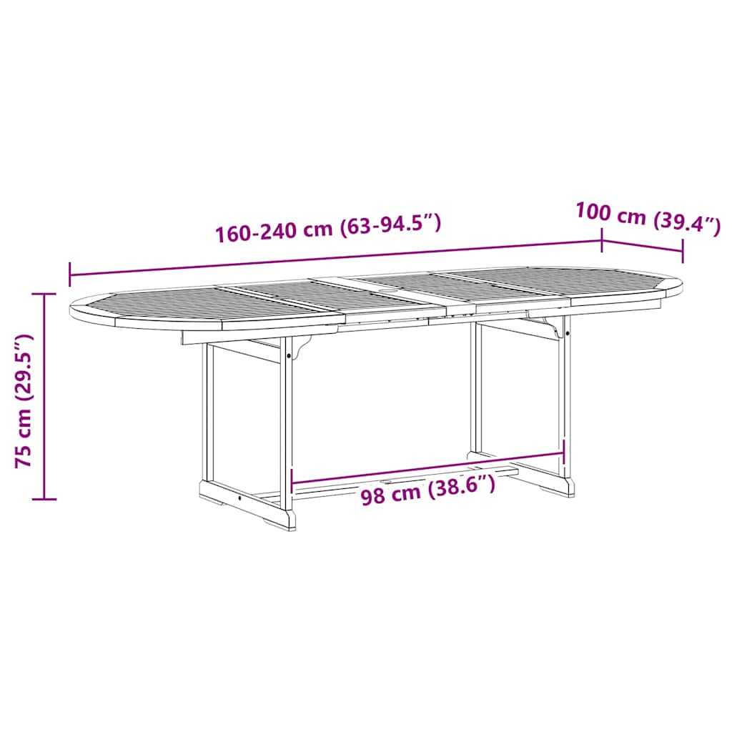 Vrtni blagovaonski stol (160 - 240)x100x75 cm od drva bagrema