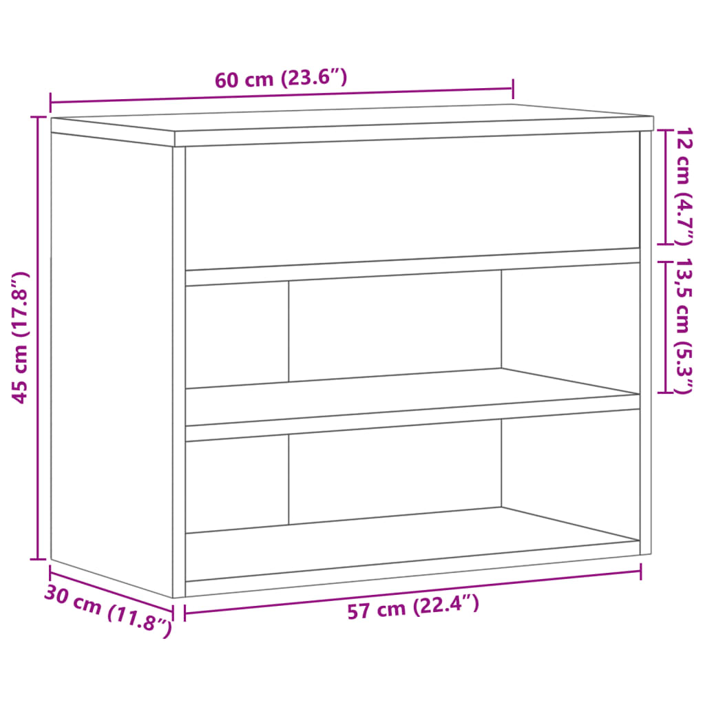 Klupa za cipele boja hrasta 60 x 30 x 45 cm konstruirano drvo