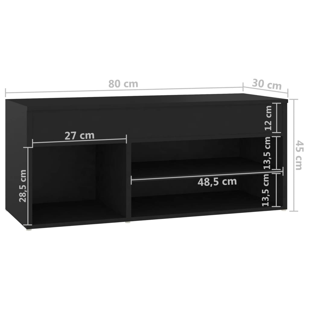 Klupa za cipele crna 80 x 30 x 45 cm od konstruiranog drva