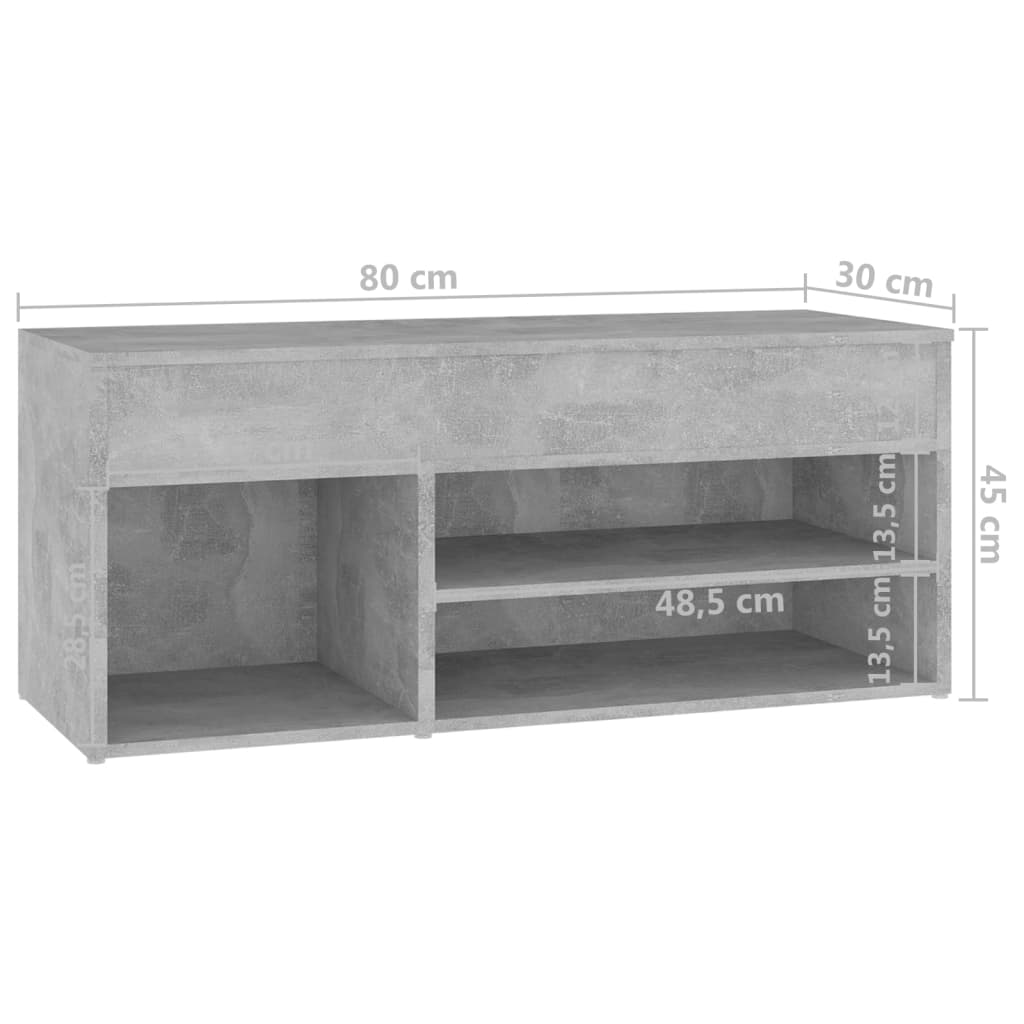 Klupa za cipele boja betona 80 x 30 x 45 cm konstruirano drvo