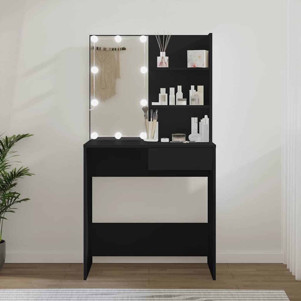 Toaletni stolić s LED svjetlima crni 74,5 x 40 x 141 cm