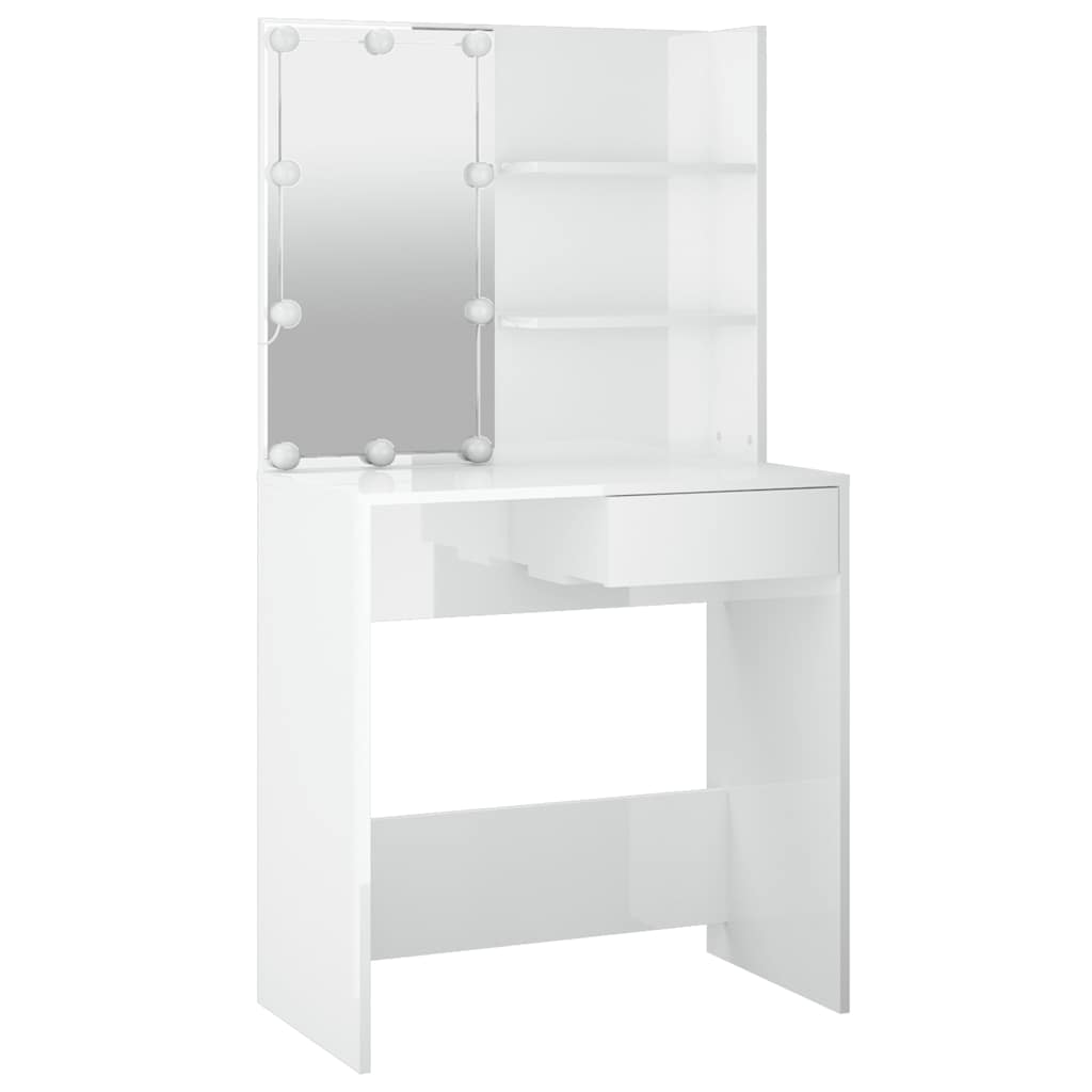 Toaletni stolić s LED svjetlima sjajni bijeli 74,5x40x141 cm