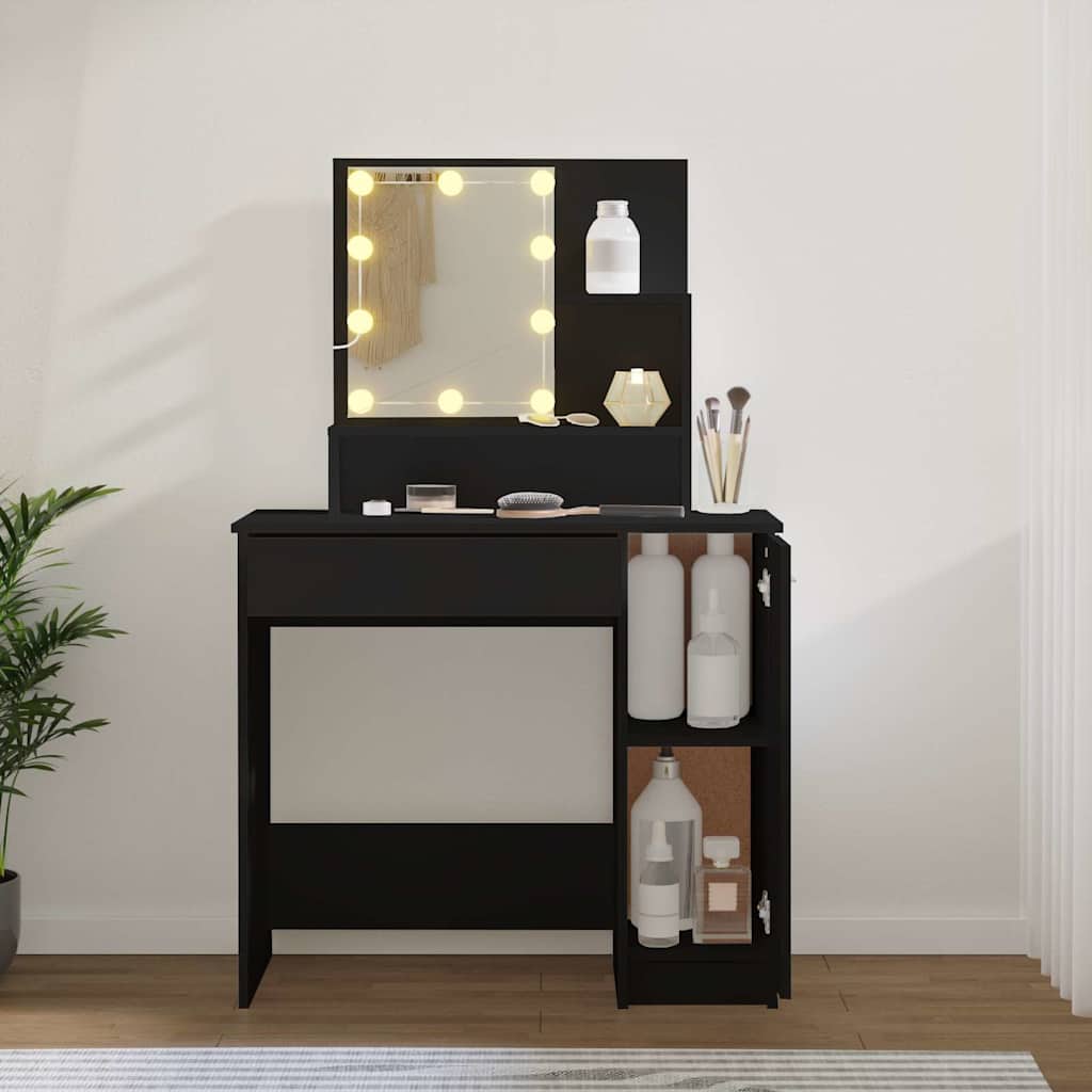 Toaletni stolić s LED svjetlima crni 86,5x35x136 cm
