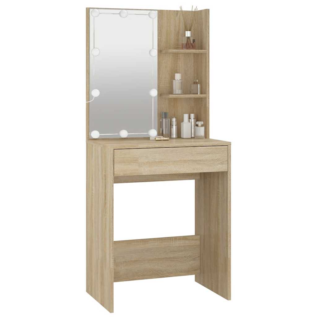 Toaletni stolić s LED svjetlima boja hrasta sonome 60x40x140 cm