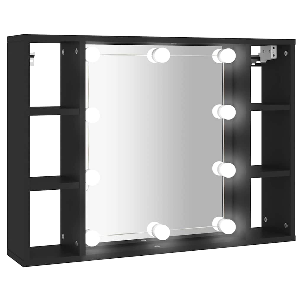 Ormarić s ogledalom i LED svjetlima crni 76 x 15 x 55 cm