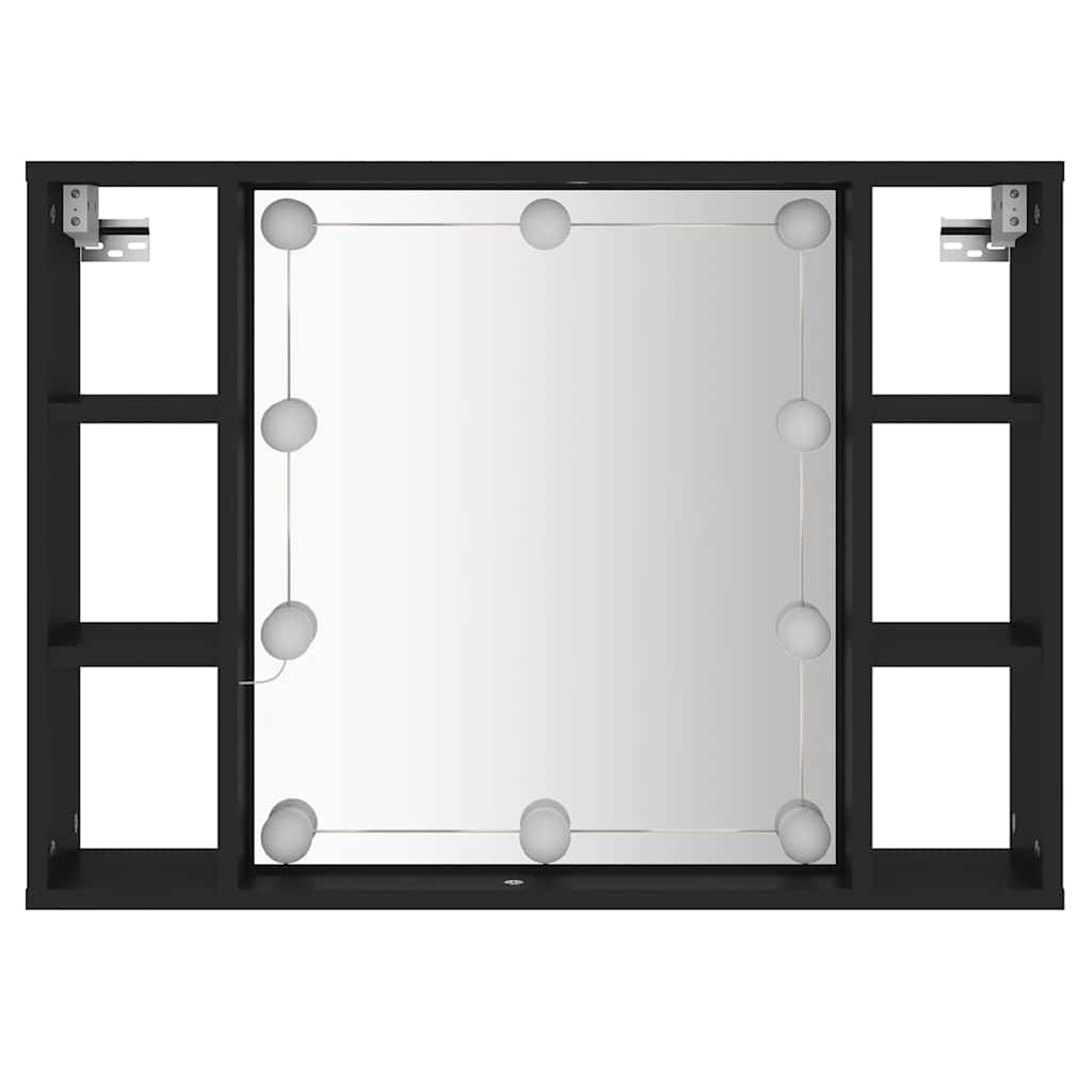 Ormarić s ogledalom i LED svjetlima crni 76 x 15 x 55 cm