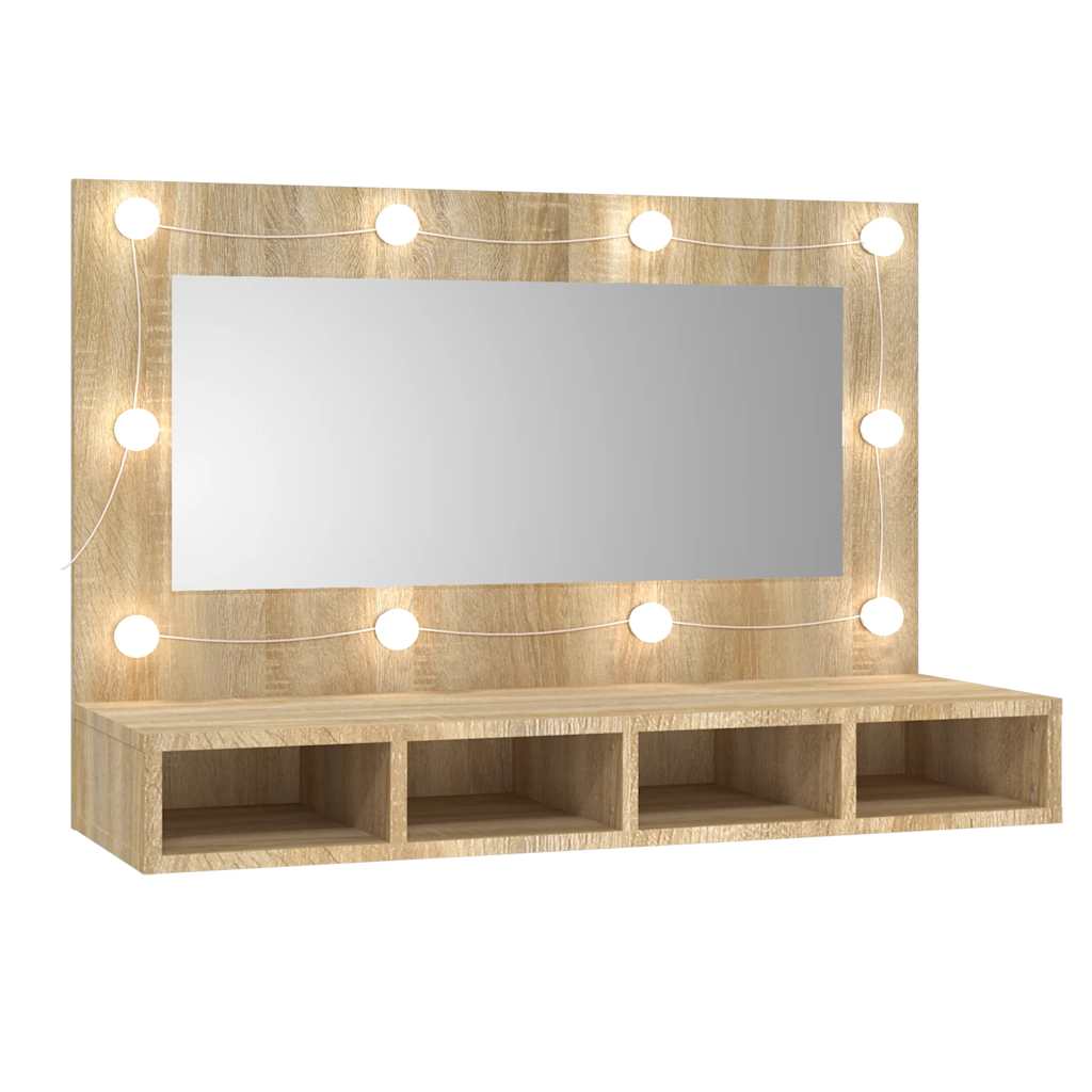 Ormarić s ogledalom LED boja hrasta sonome 90 x 31,5 x 62 cm