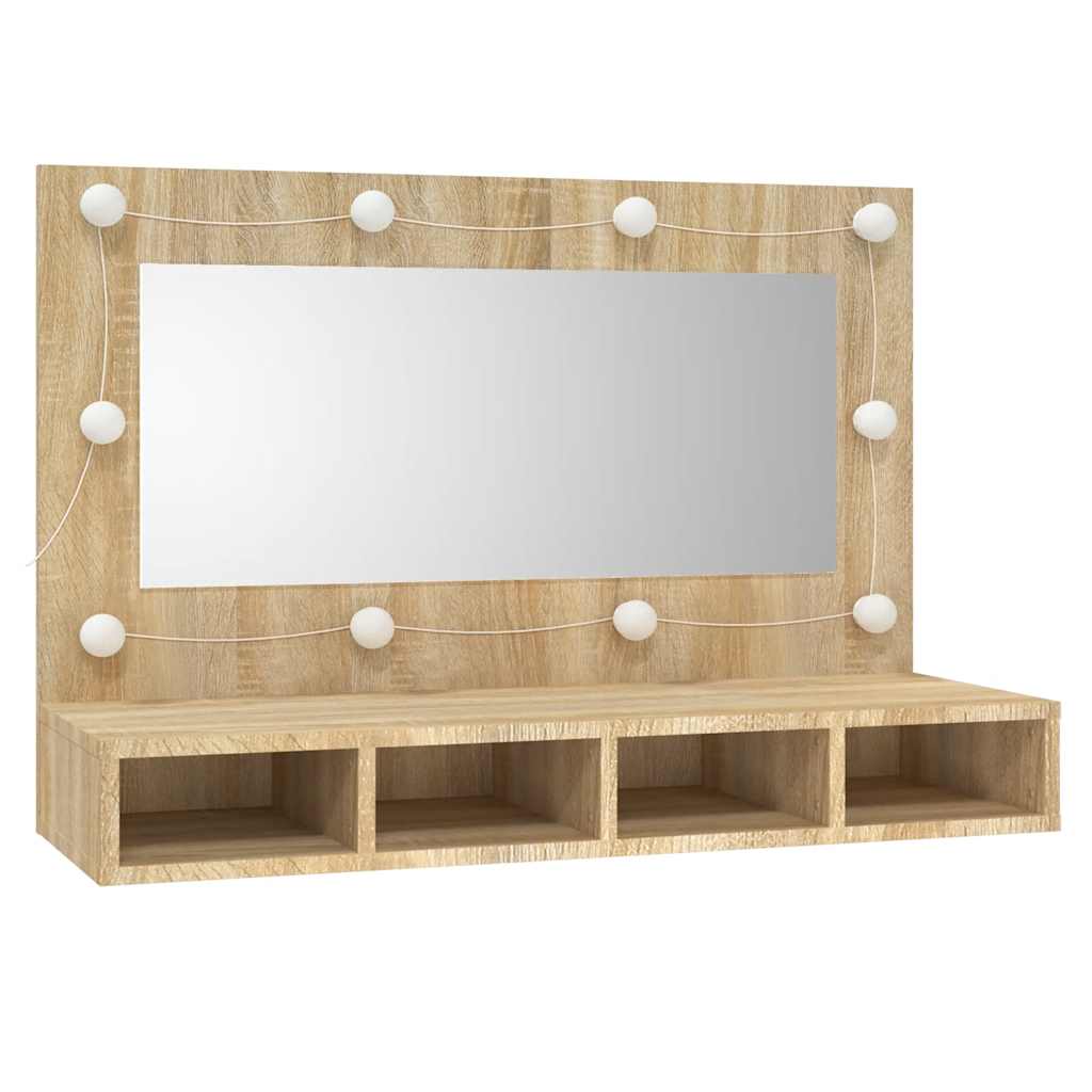 Ormarić s ogledalom LED boja hrasta sonome 90 x 31,5 x 62 cm