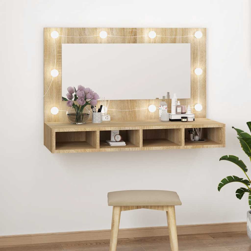 Ormarić s ogledalom LED boja hrasta sonome 90 x 31,5 x 62 cm