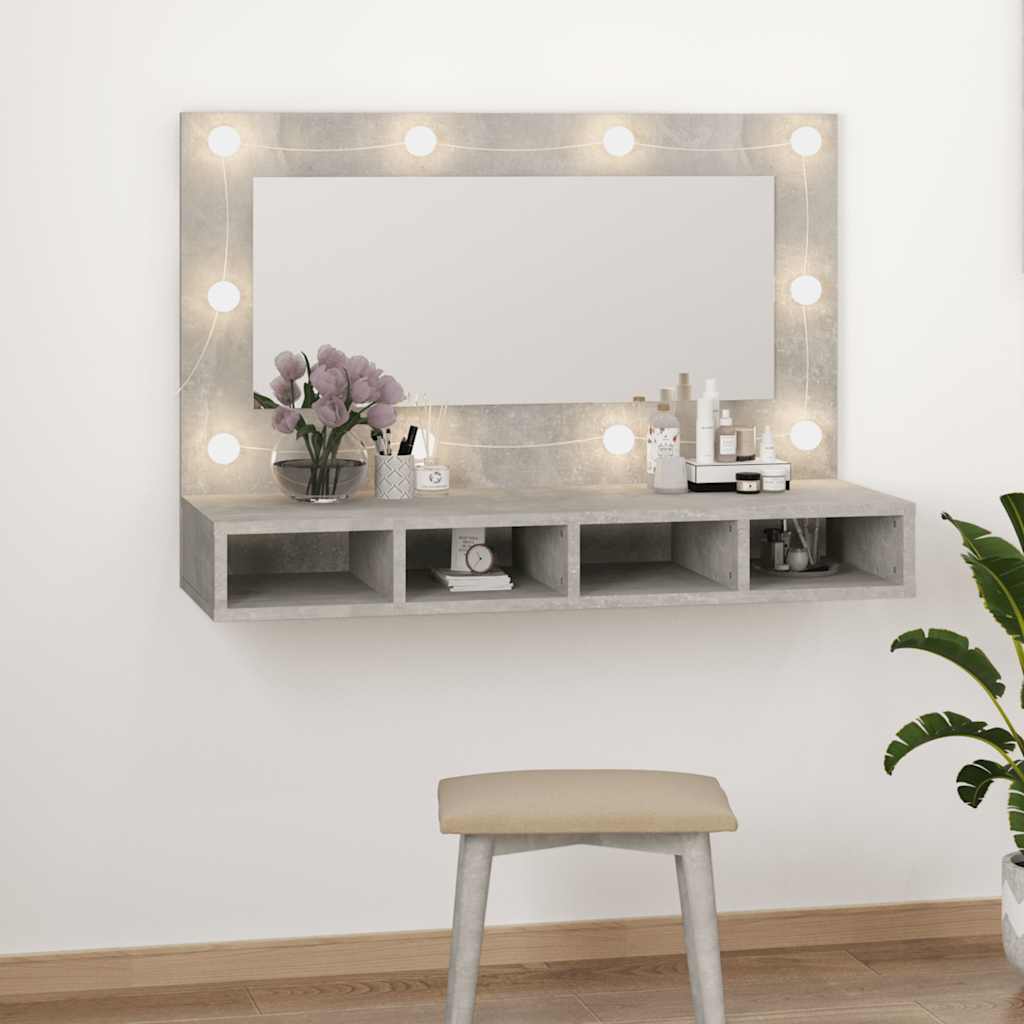 Kupaonski ormarić s LED ogledalom boja betona 90 x 31,5 x 62 cm