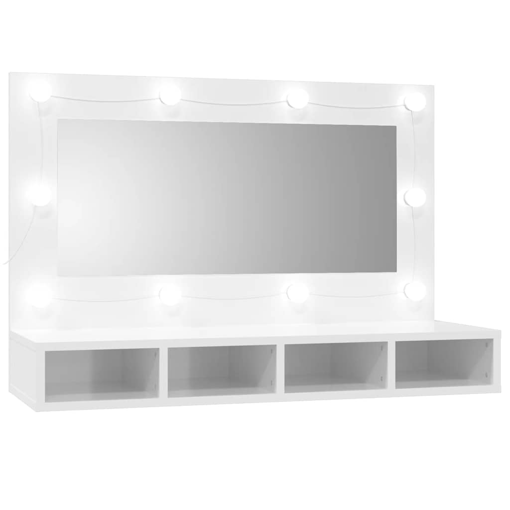 Ormarić s ogledalom LED svjetlima sjajni bijeli 90x31,5x62 cm