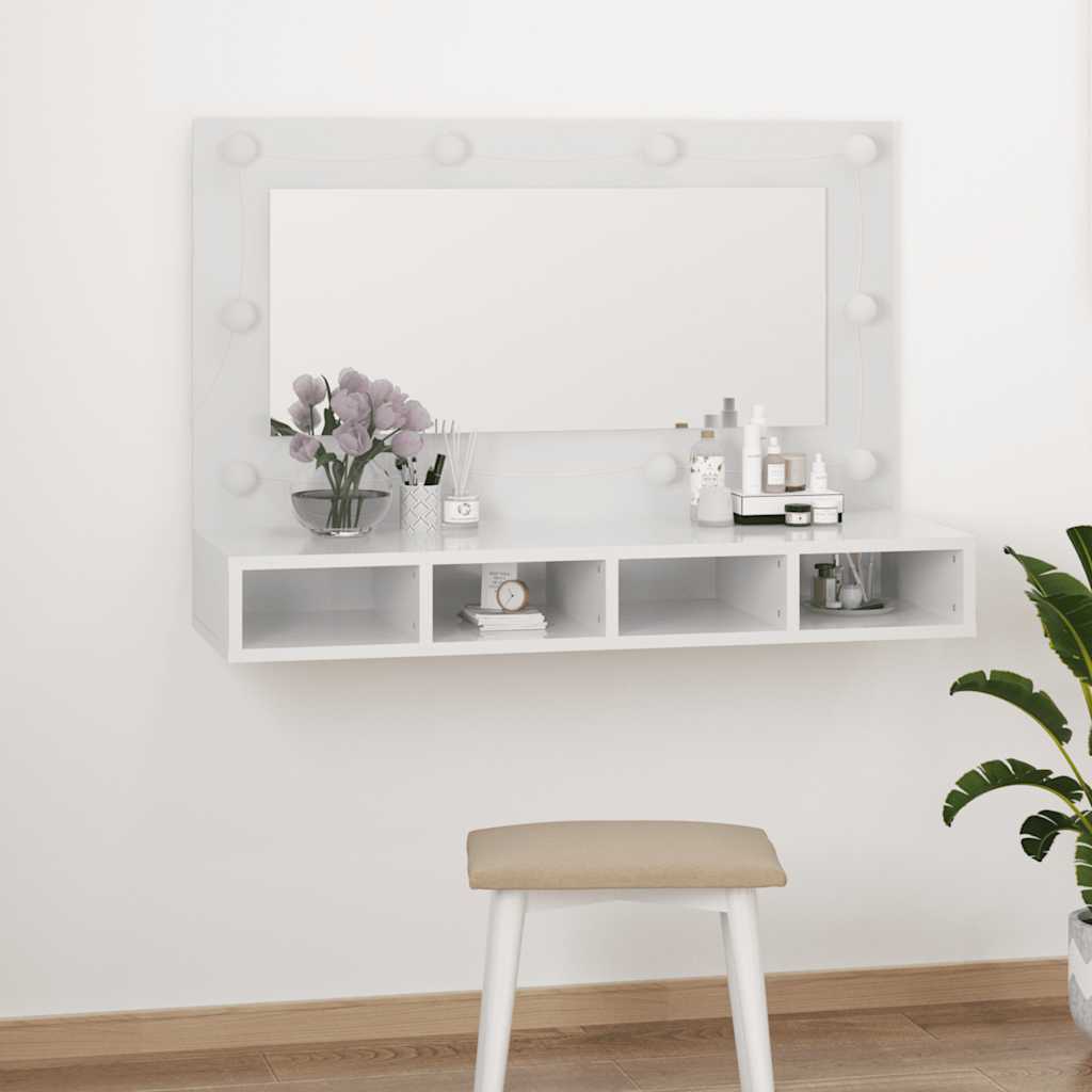 Ormarić s ogledalom LED svjetlima sjajni bijeli 90x31,5x62 cm