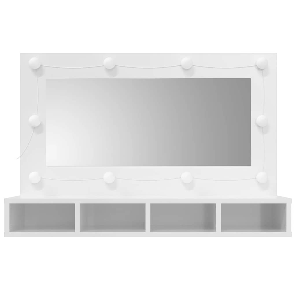 Ormarić s ogledalom LED svjetlima sjajni bijeli 90x31,5x62 cm