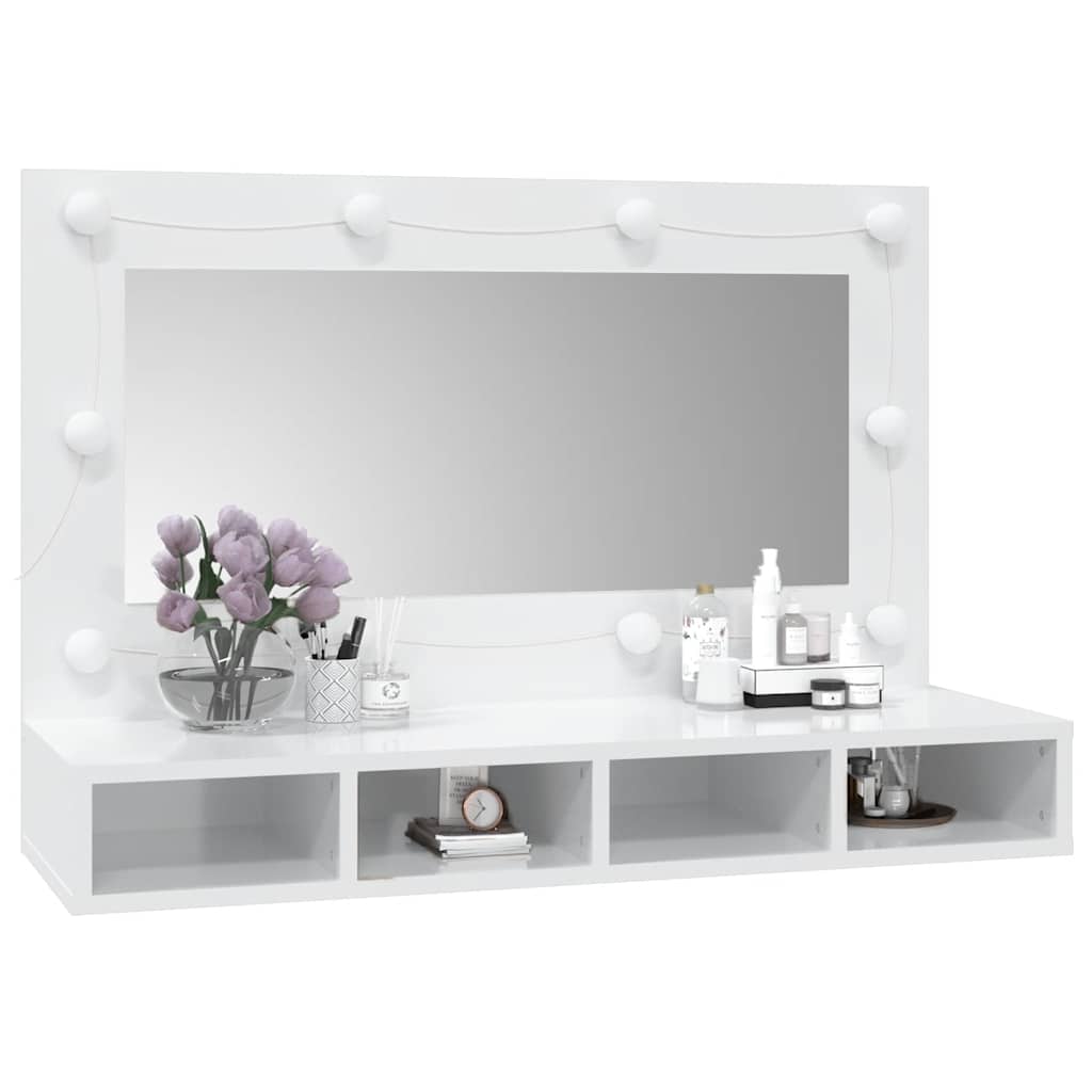 Ormarić s ogledalom LED svjetlima sjajni bijeli 90x31,5x62 cm