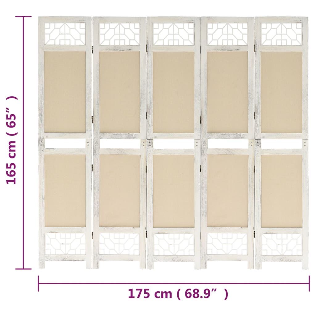 Sobna pregrada s 5 panela krem 175 x 165 cm od tkanine
